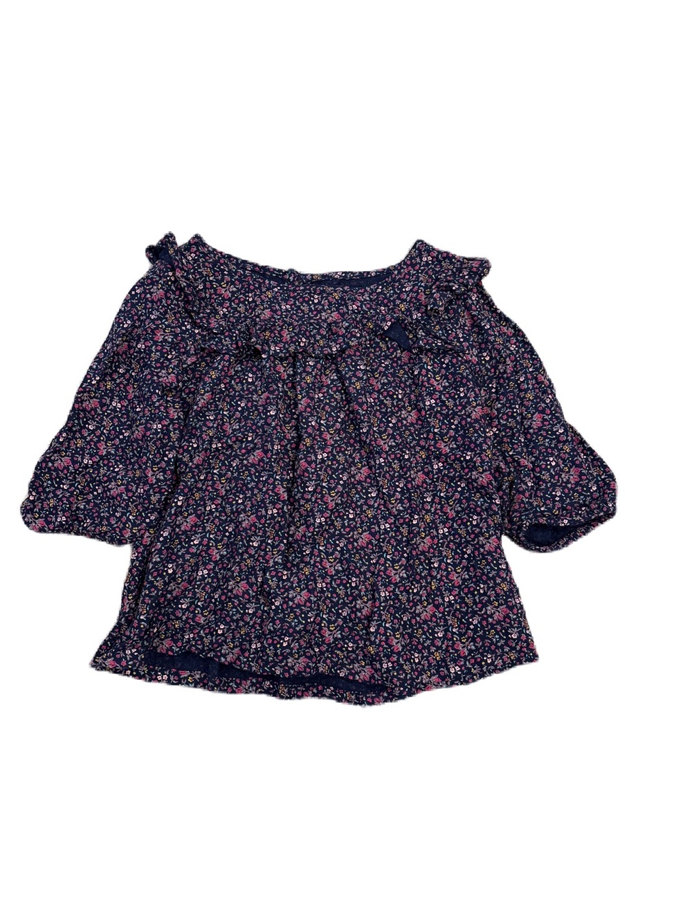 Old Navy Girls Navy Floral Ruffle Neck Blouse - Size 5
